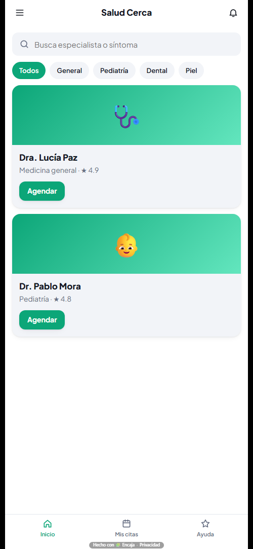 Pantalla de inicio de la app para clínica y doctores hecha con Encaja